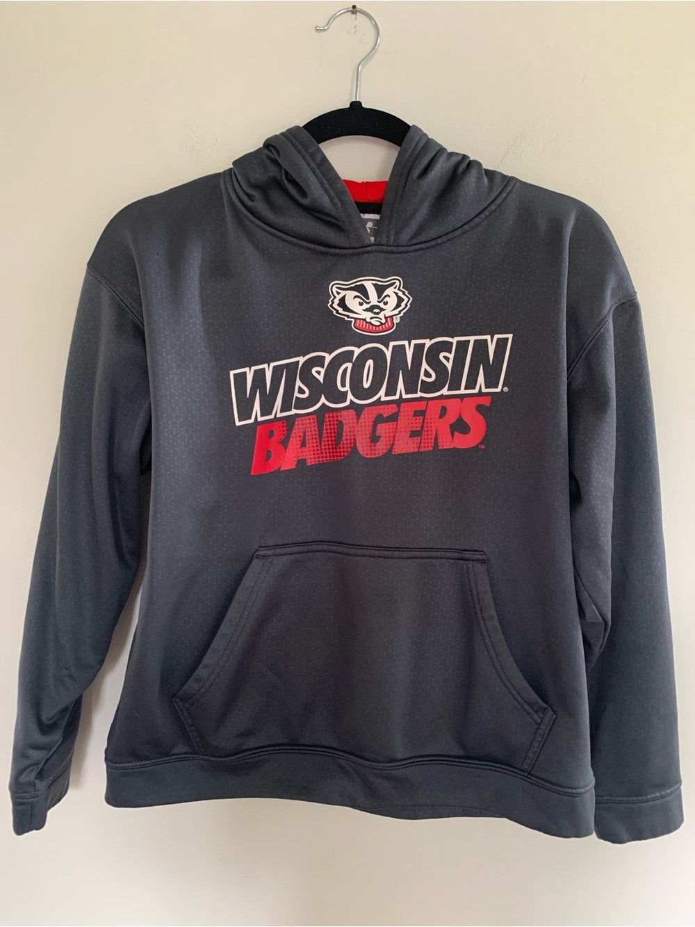 Russell Athletic Dark Grey and Red Wisconsin Badgers Hoodie